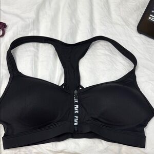 PINK VS black zip up sports bra